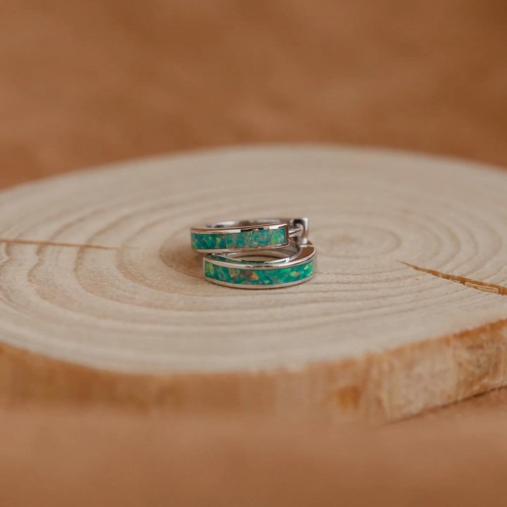 Green Opal Inlay Huggies  Silver 18K Gold Plated