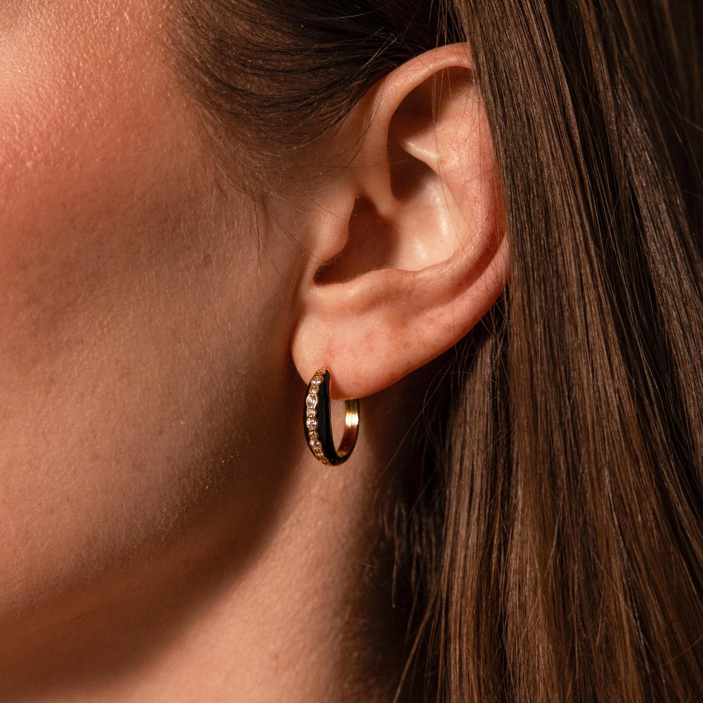 Diamond Noir Pave Dome Hoops Silver 18K Gold Plated
