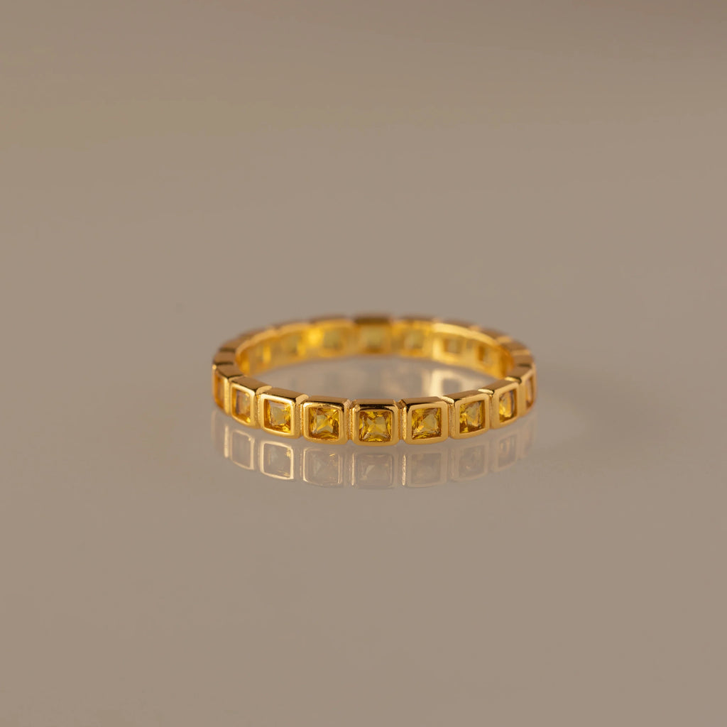 Topaz Eternity Bezel Ring Silver 18K Gold Plated