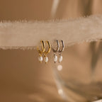 Dainty Pearl Huggies Silver 18K Gold Plated