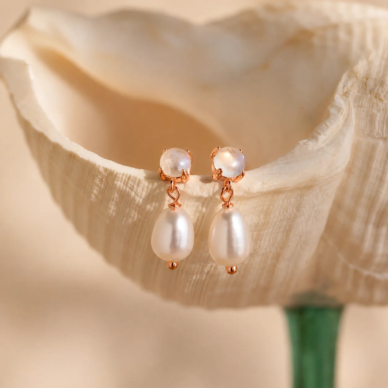 Moonstone Pearl Drop Earrings