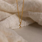 Pearl Diamond Drop Necklace Silver 18K Gold Plated