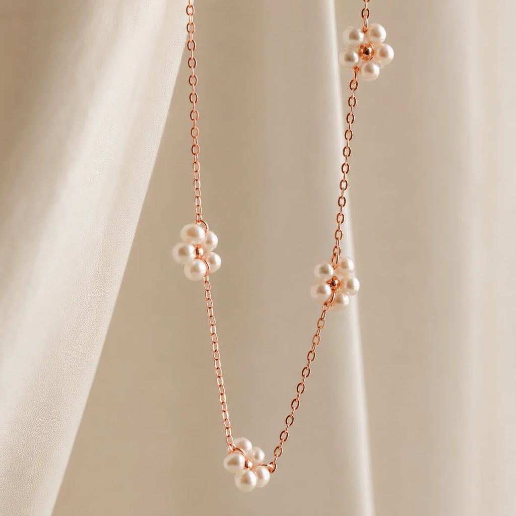 Flower Pearl Station Necklace