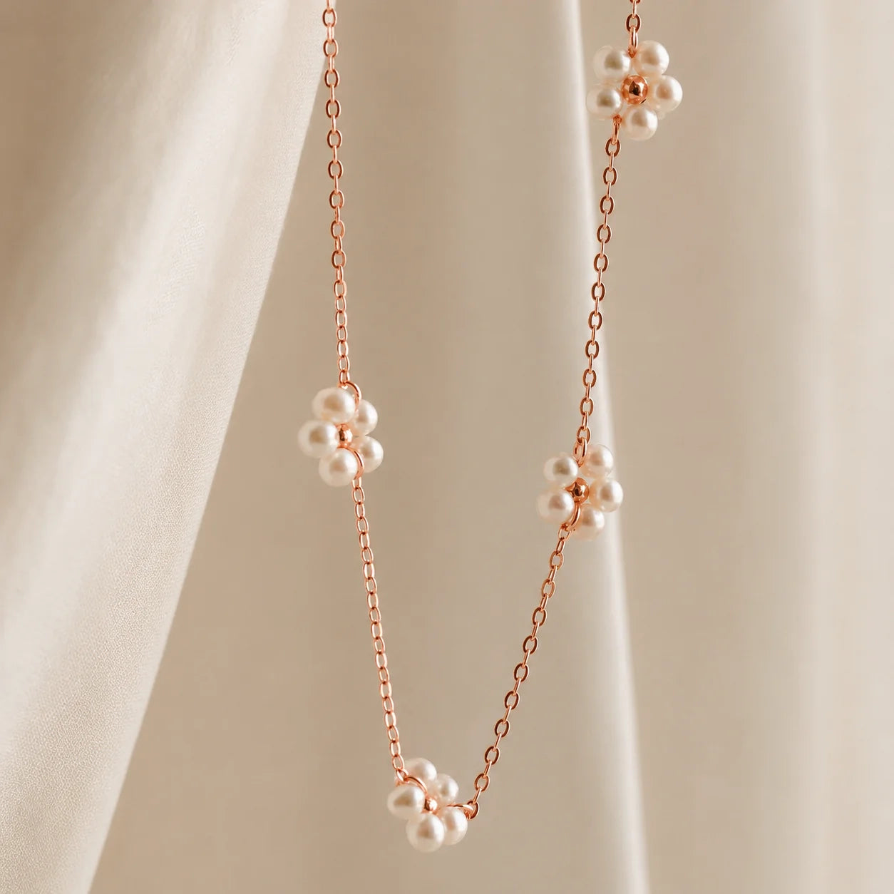 Flower Pearl Station Necklace