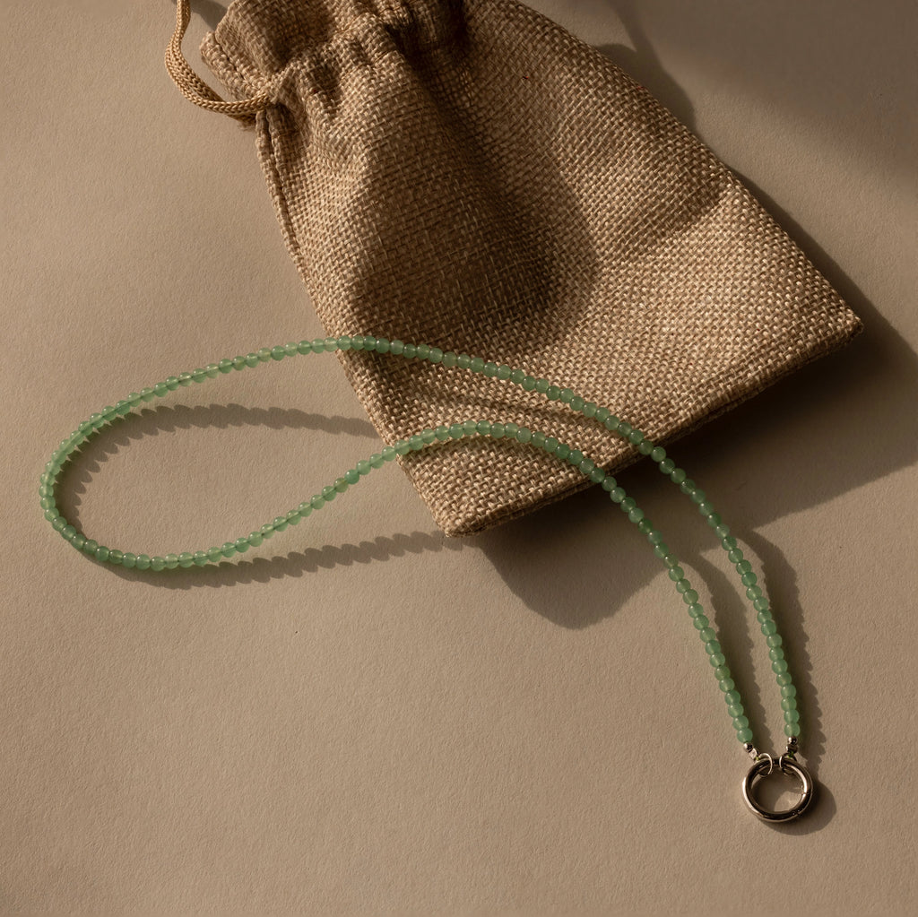 Beaded Jade Charm Necklace Silver 18K Gold Plated