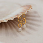 Pearl Drop Link Studs Silver 18K Gold Plated