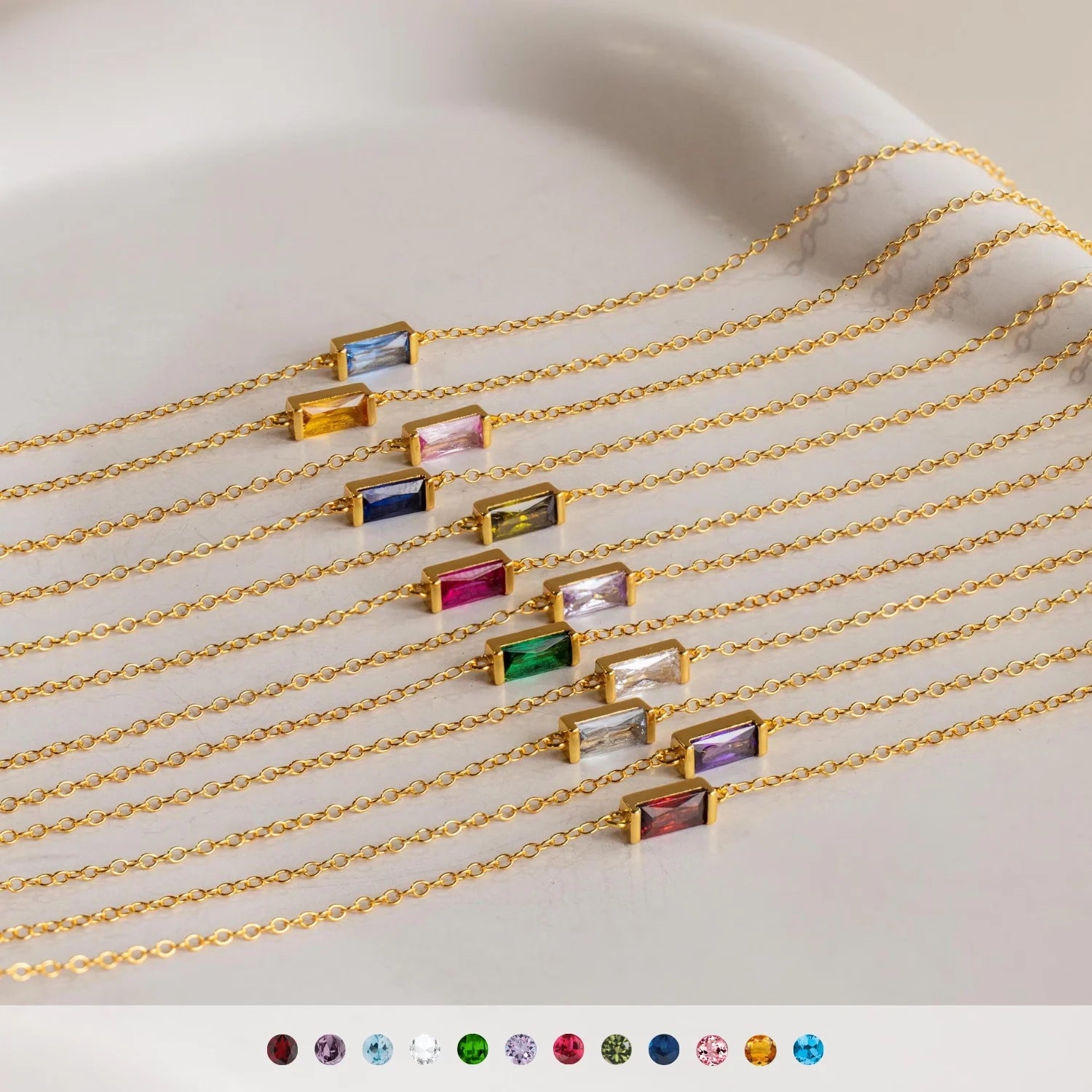 Dainty Baguette Birthstone Bracelet Silver 18K Gold Plated