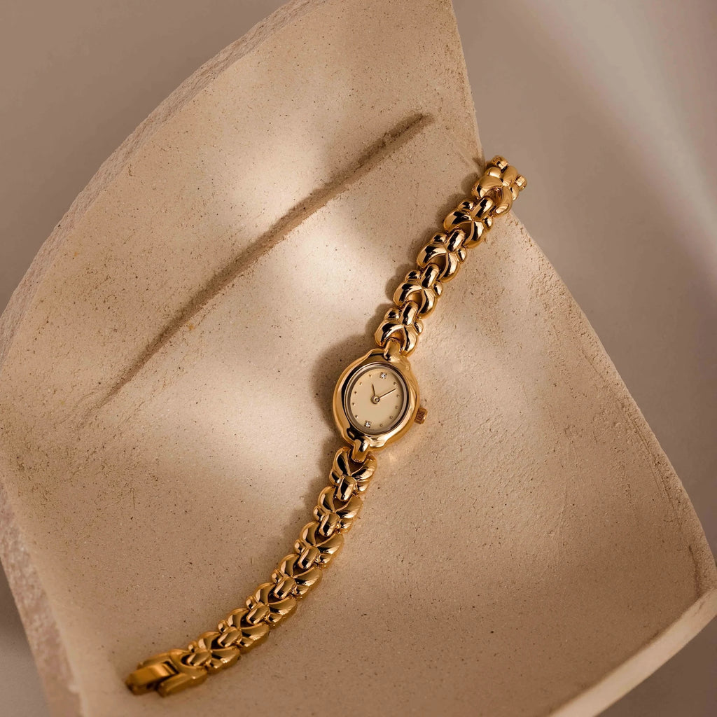 Petite Oval Link Timepiece Silver 18K Gold Plated