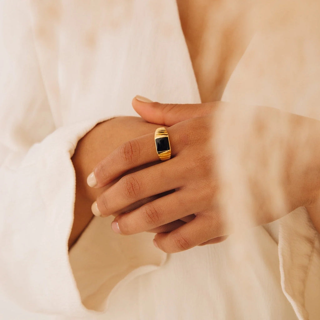 Unisex Black Enamel Signet Ring