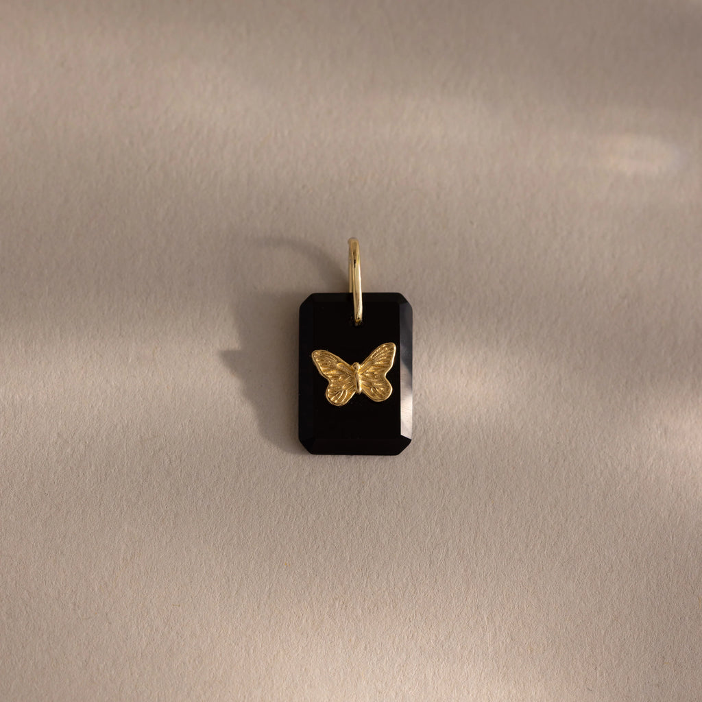 Onyx Butterfly Charm Silver 18K Gold Plated