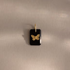 Onyx Butterfly Charm Silver 18K Gold Plated