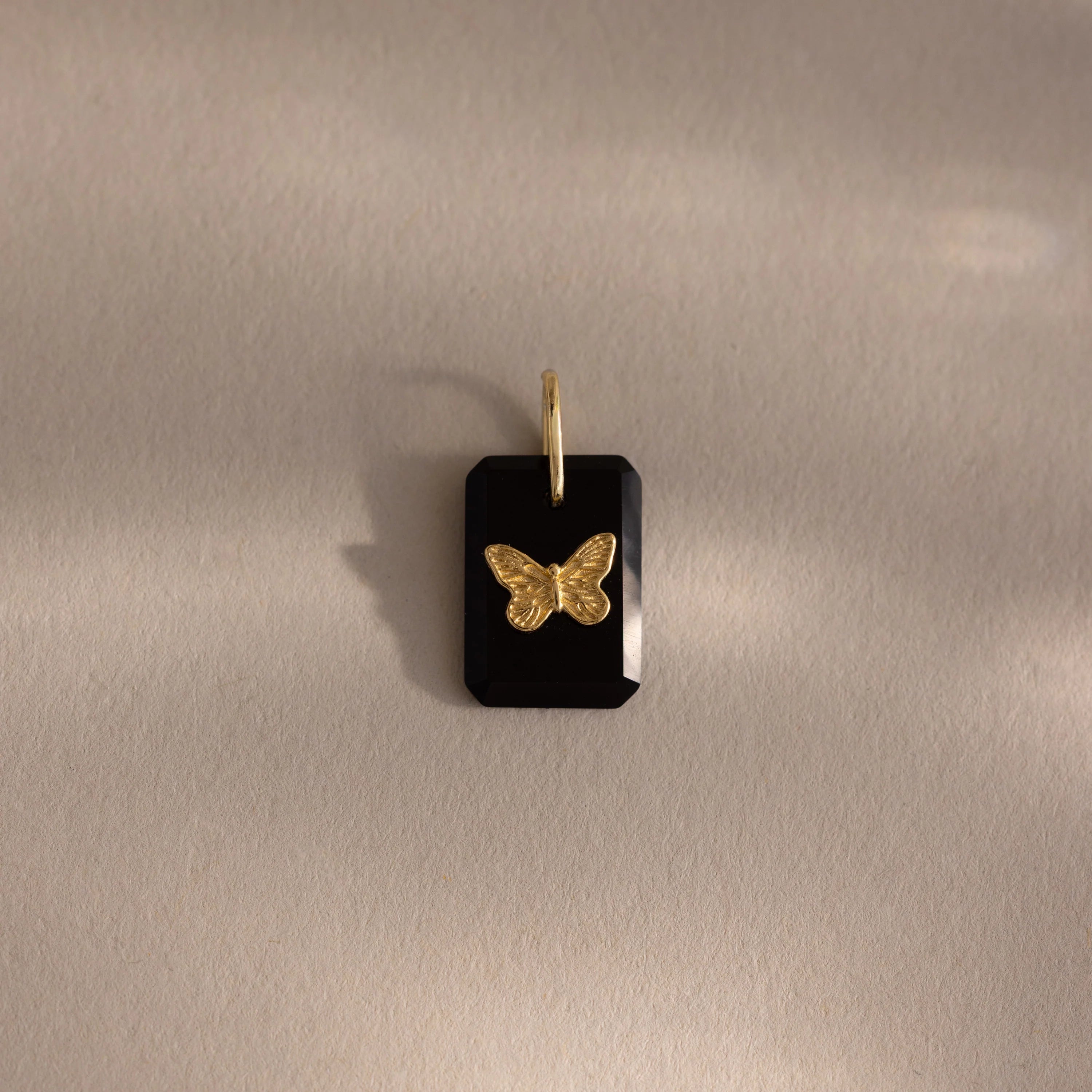Onyx Butterfly Charm Silver 18K Gold Plated