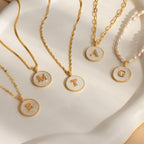 Pearl Initial Disc Necklace  Silver 18K Gold Plated