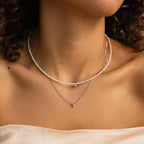 Pearl & Diamond Duo Necklace Silver 18K Gold Plated