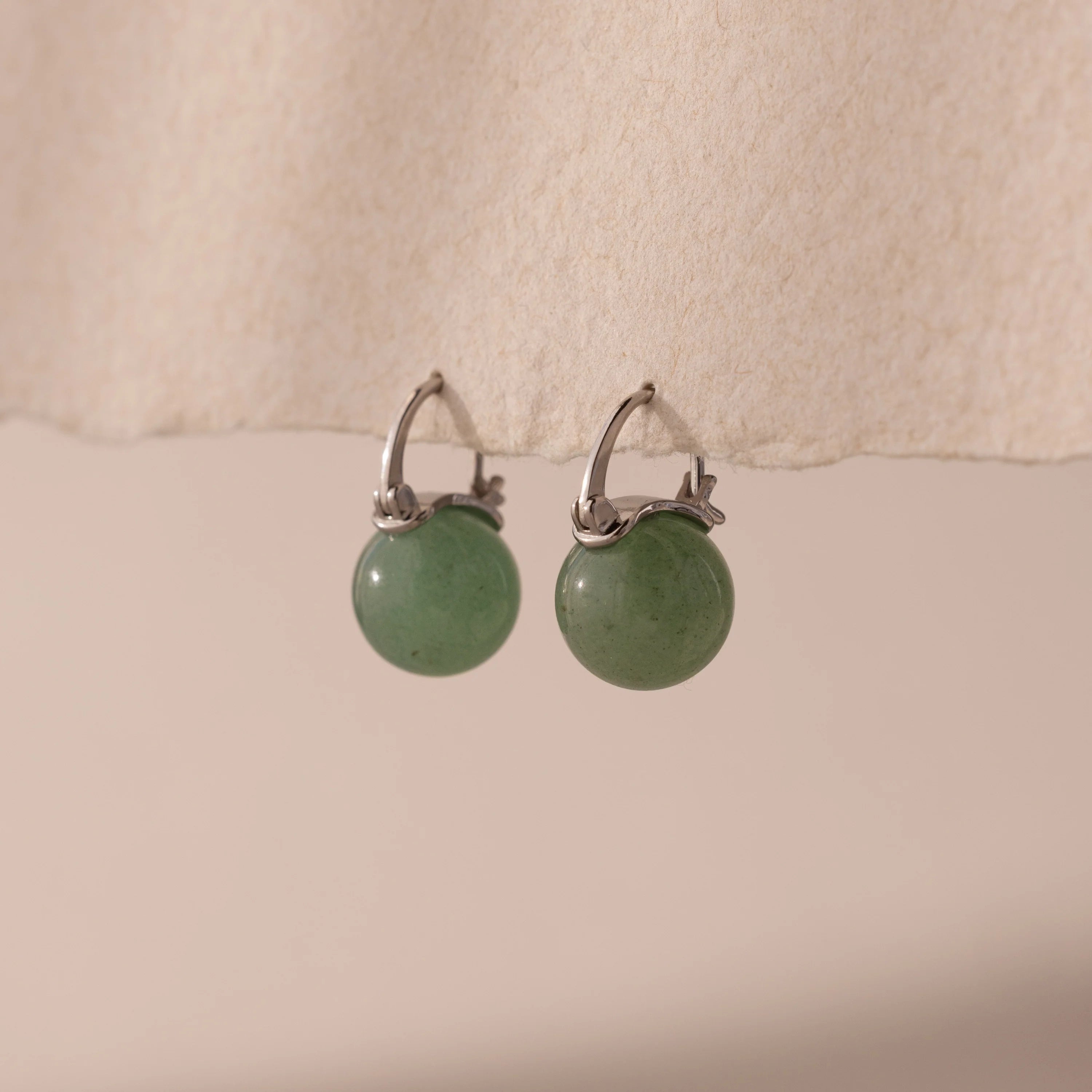 Jade Dome Drop Earrings Silver 18K Gold Plated