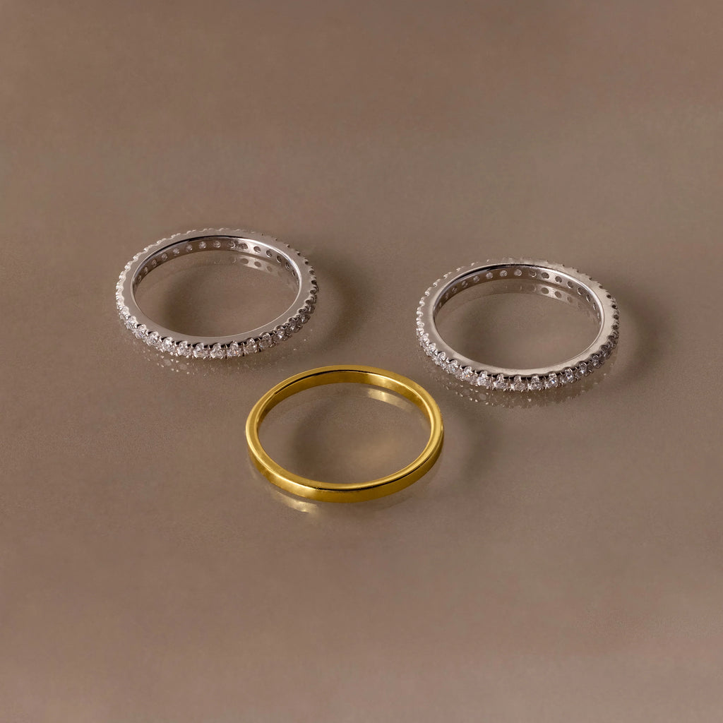 Mixed Metal Eternity Ring Set Silver 18K Gold Plated
