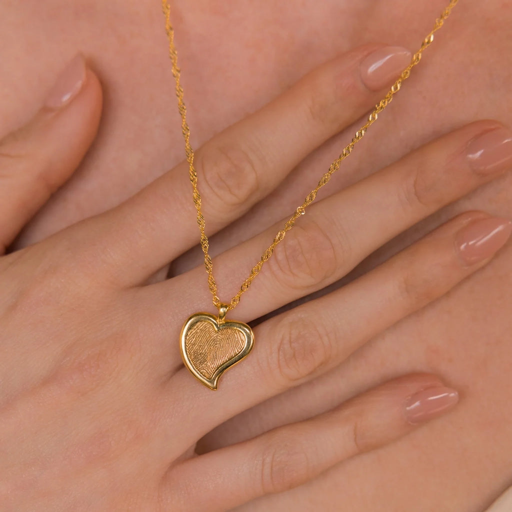 Fingerprint Heart Pendant Necklace Silver 18K Gold Plated