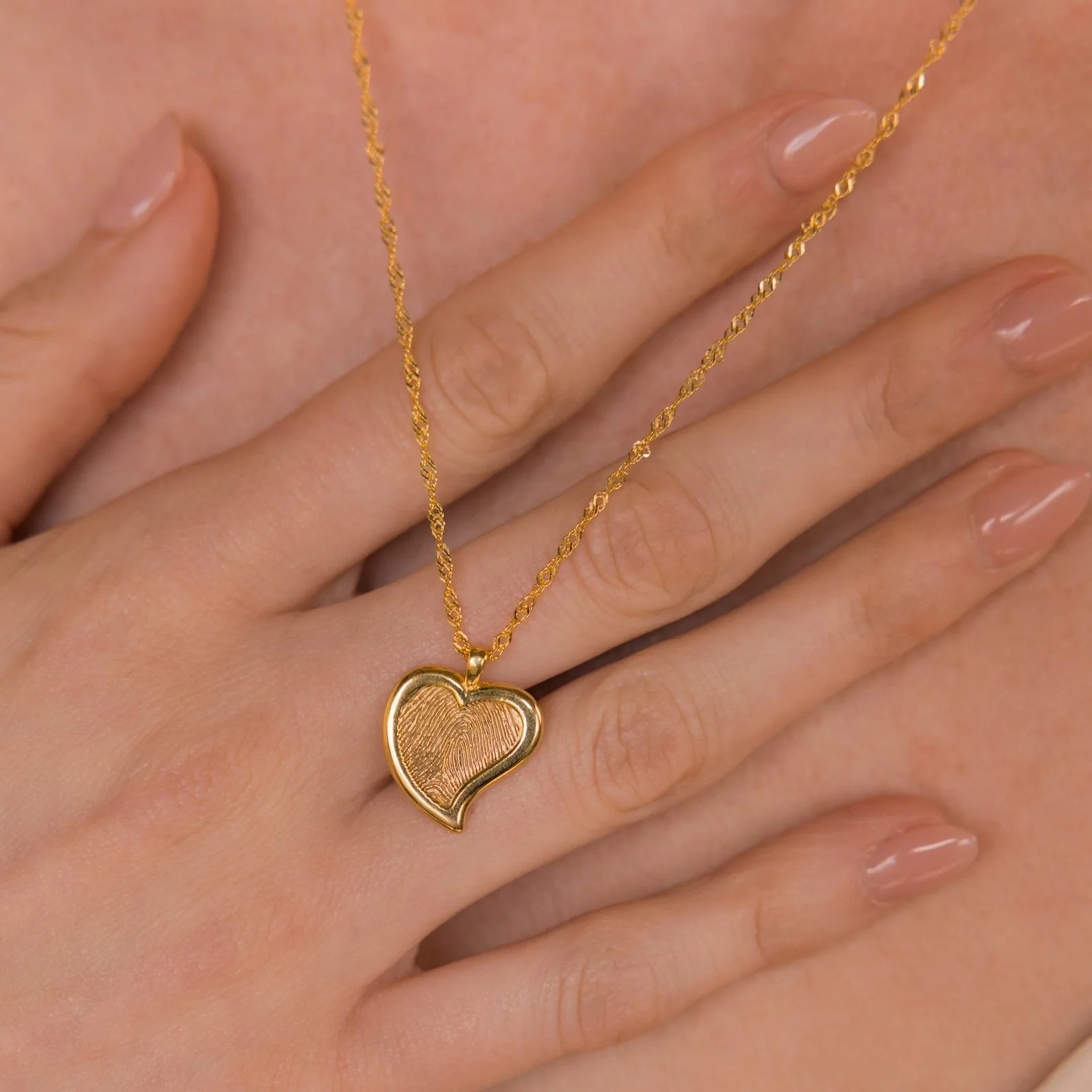 Fingerprint Heart Pendant Necklace Silver 18K Gold Plated