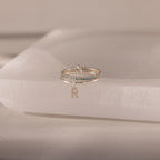 Initial Aquamarine Ring Silver 18K Gold Plated