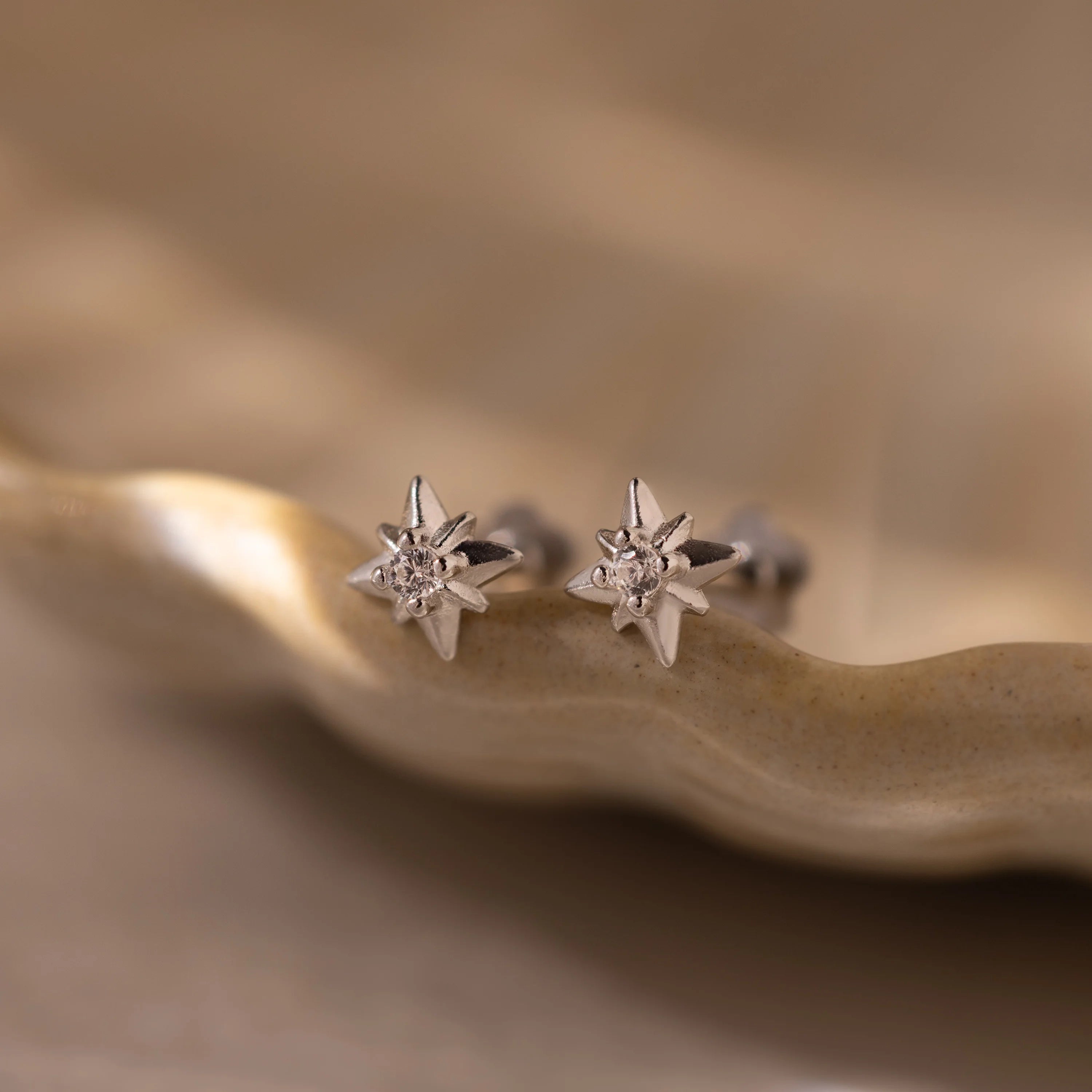 Diamond Starlight Flatback Studs Silver 18K Gold Plated