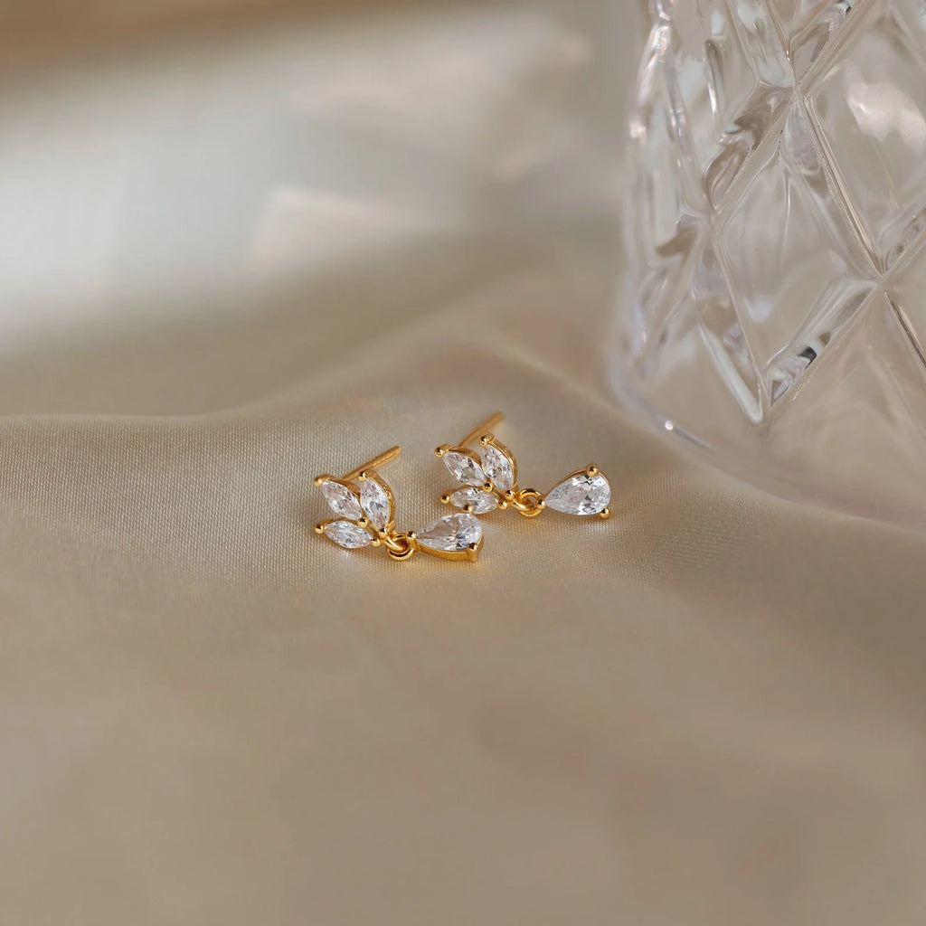 Marquise Diamond Drop Studs Silver 18K Gold Plated