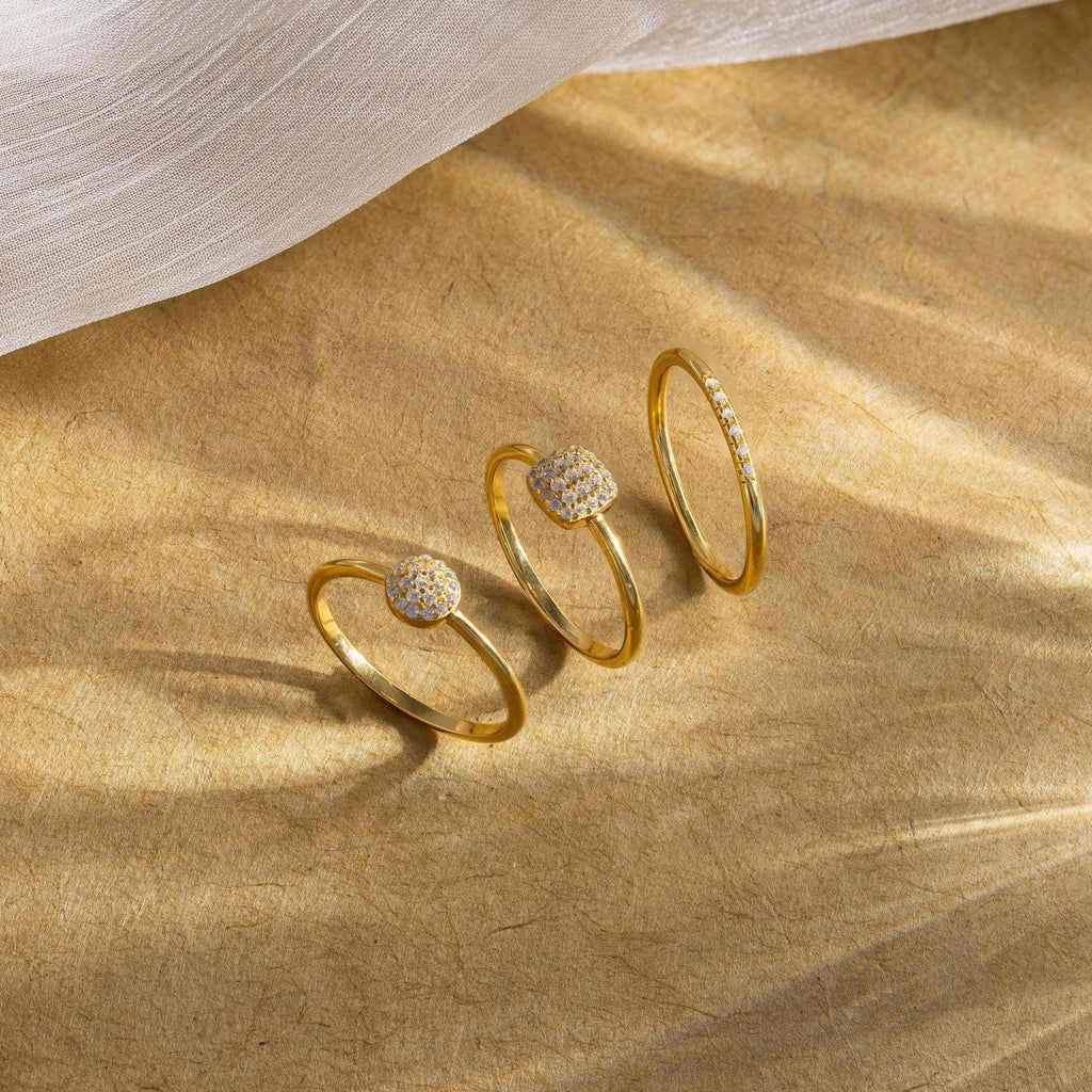 Classic Pave Ring Set Silver 18K Gold Plated