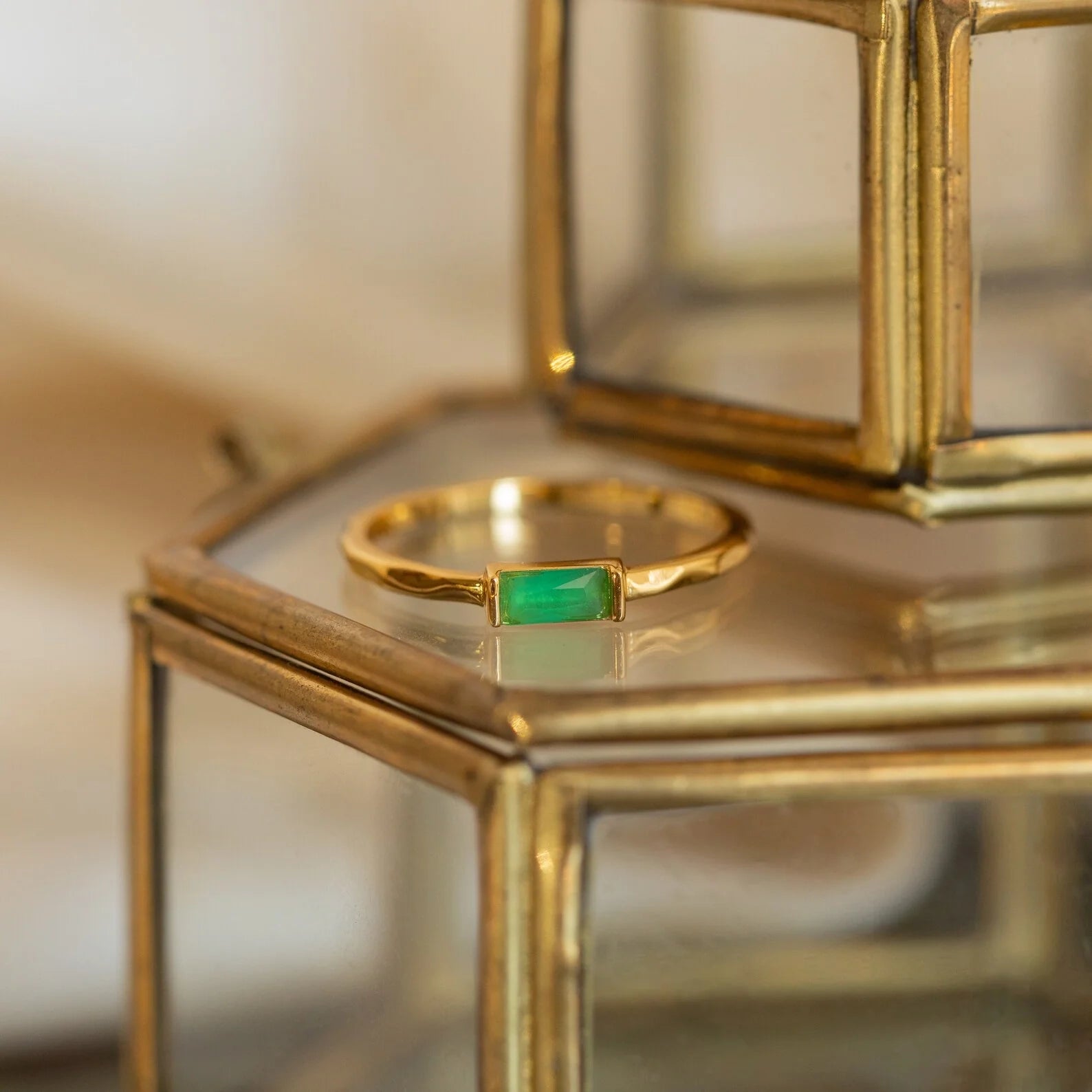 Jade Baguette Ring Silver 18K Gold Plated