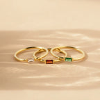 Baguette Birthstone Ring Silver 18K Gold Plated