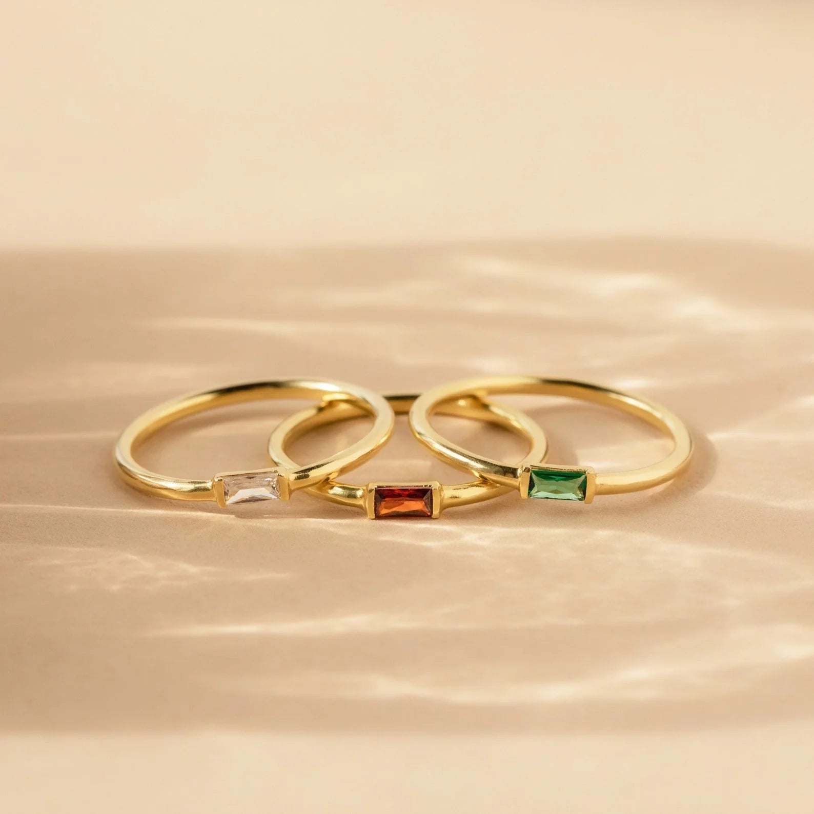 Baguette Birthstone Ring Silver 18K Gold Plated
