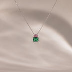 Pink Tourmaline Emerald Bloom Necklace Silver 18K Gold Plated