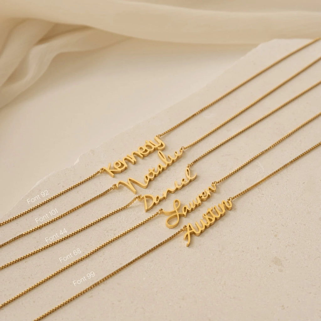 Nella Name Box Chain Necklace Silver 18K Gold Plated