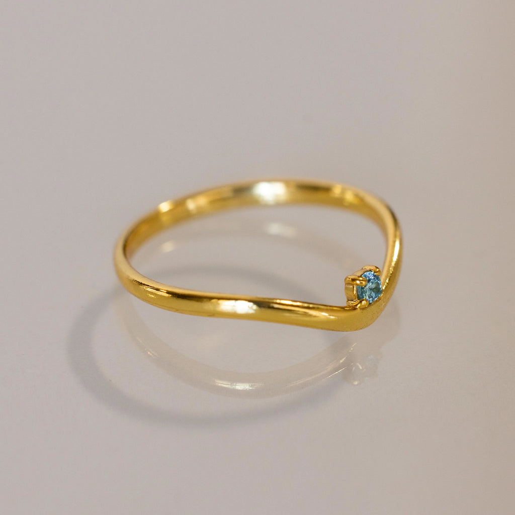 Aquamarine Drop Curve Ring Silver 18K Gold Plated