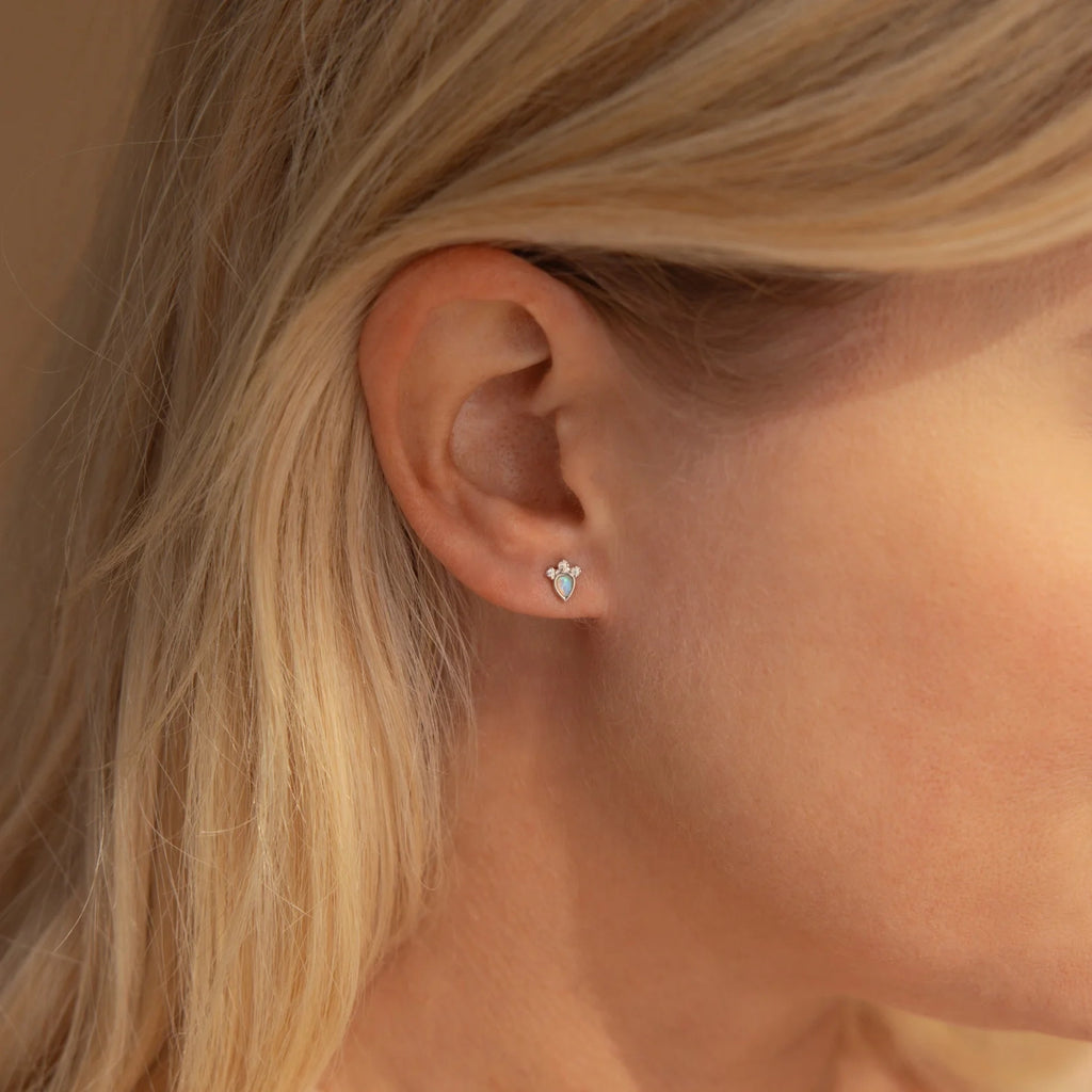 Dainty Opal Teardrop Studs Silver 18K Gold Plated
