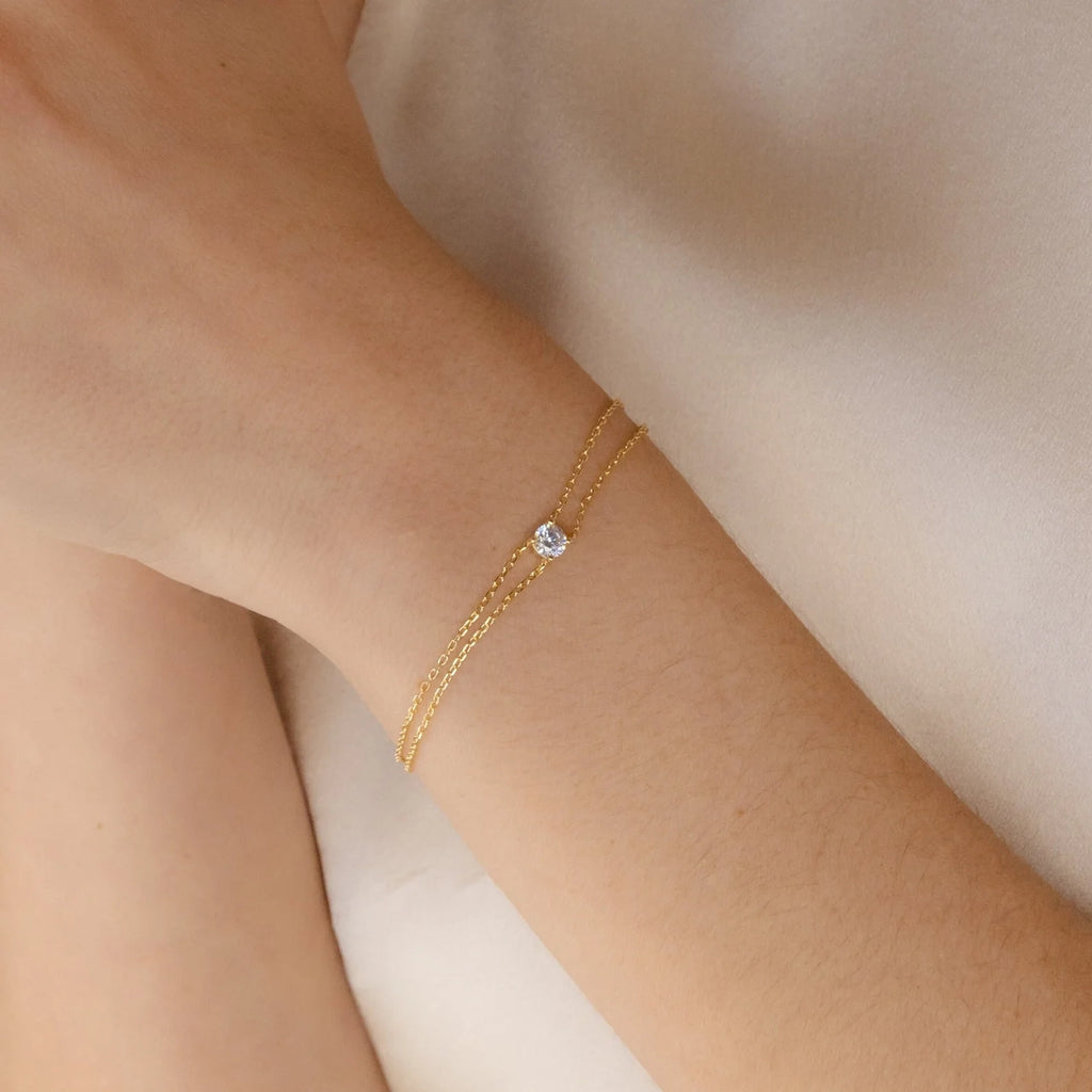 Duo Chain Diamond Bracelet  Silver 18K Gold Plated