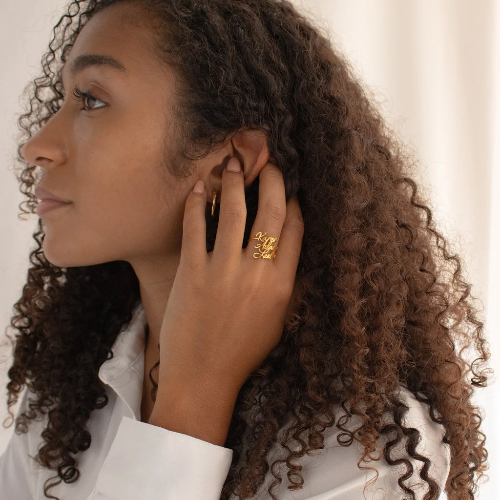 Grace Duo Name Ring Silver 18K Gold Plated