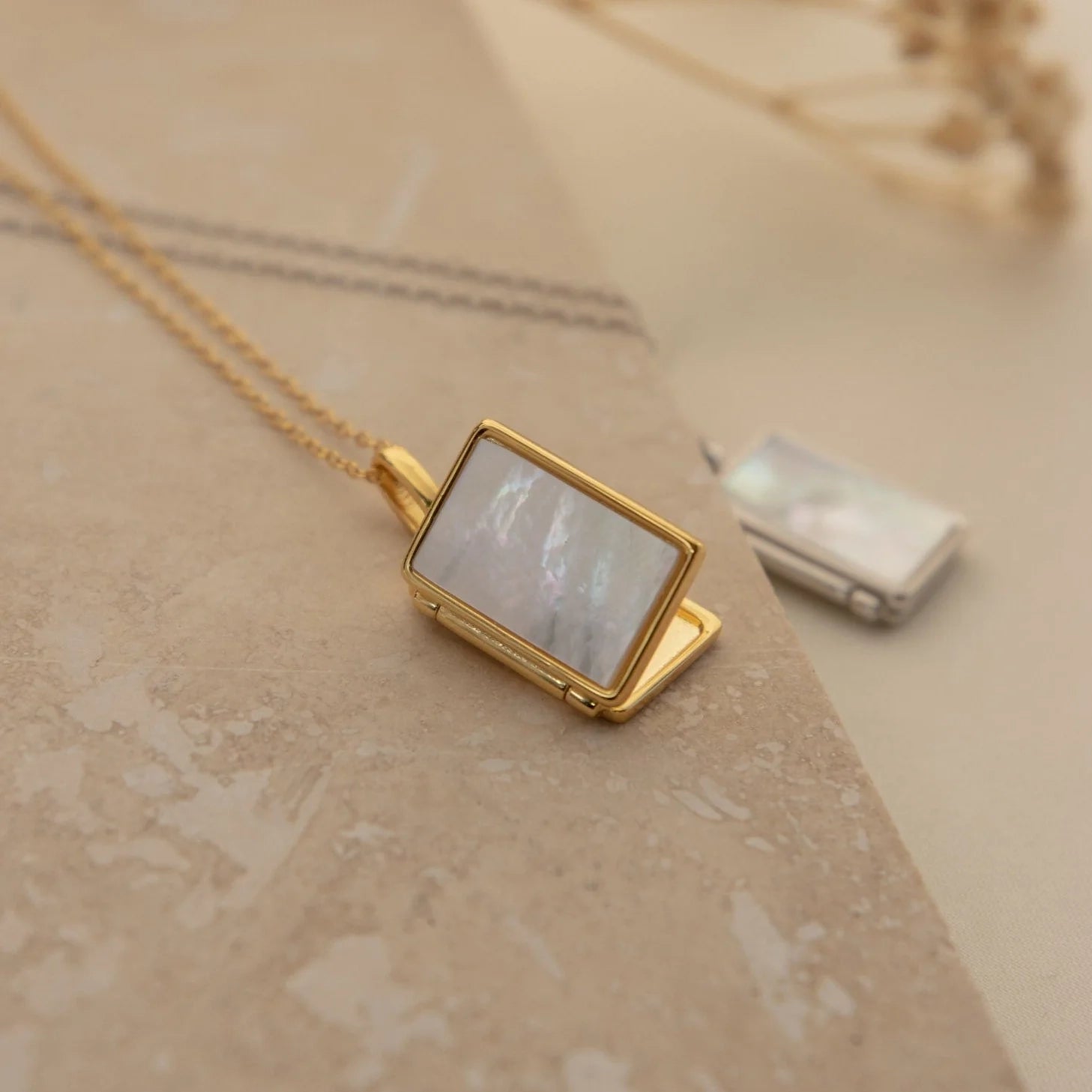 Pearl Locket Necklace Silver 18K Gold Plated