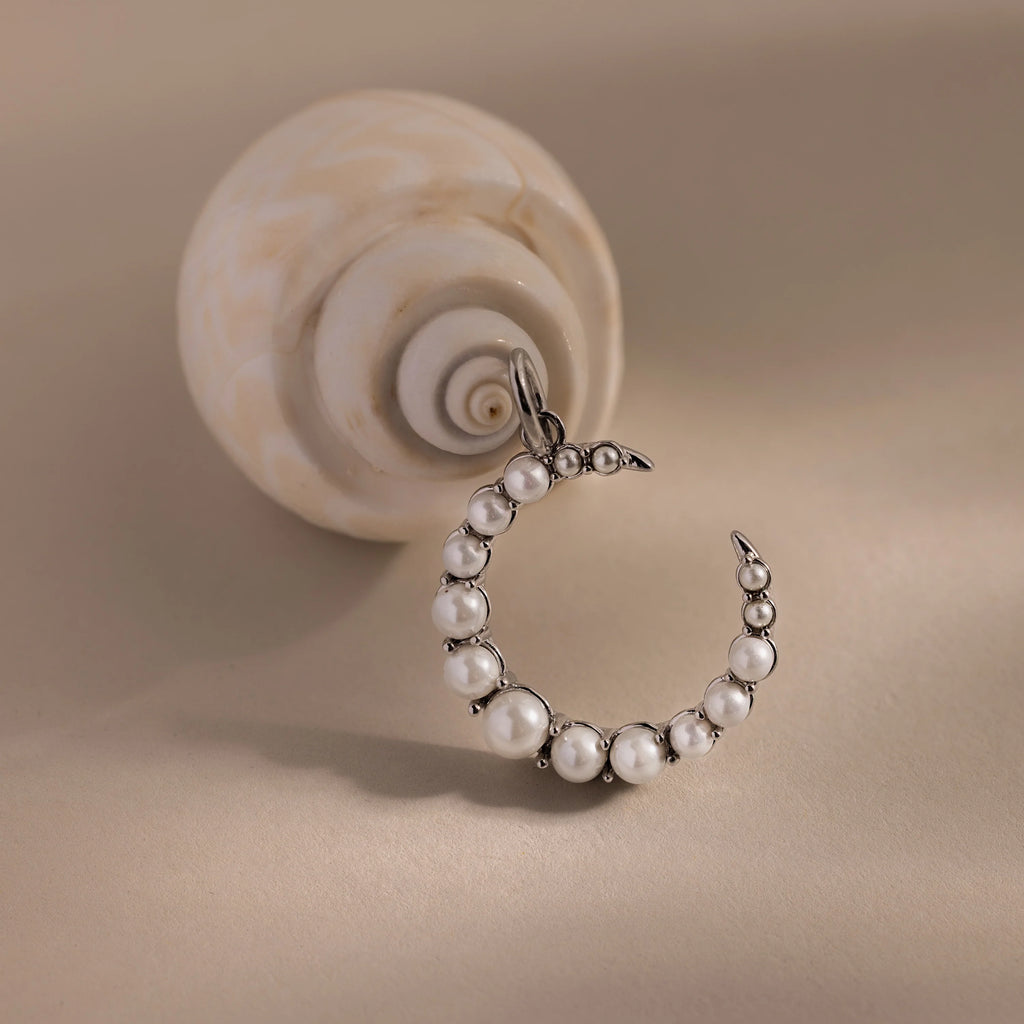 Pearl Moon Charm Silver 18K Gold Plated
