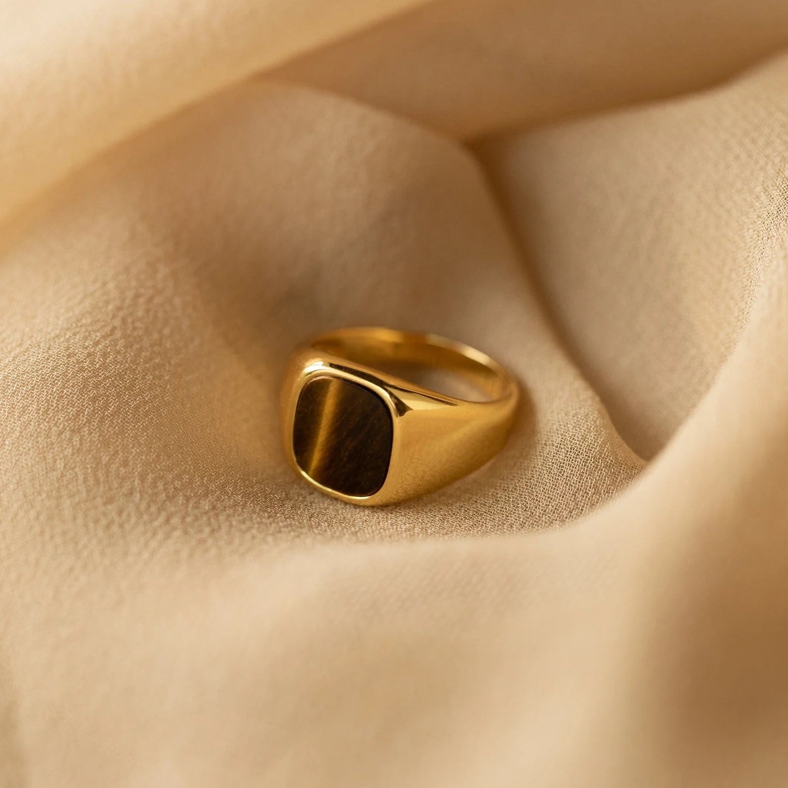 Men's Tigers Eye Signet Ring: Sterling Silver or 18K Gold with Faux Tiger's Eye Stone
