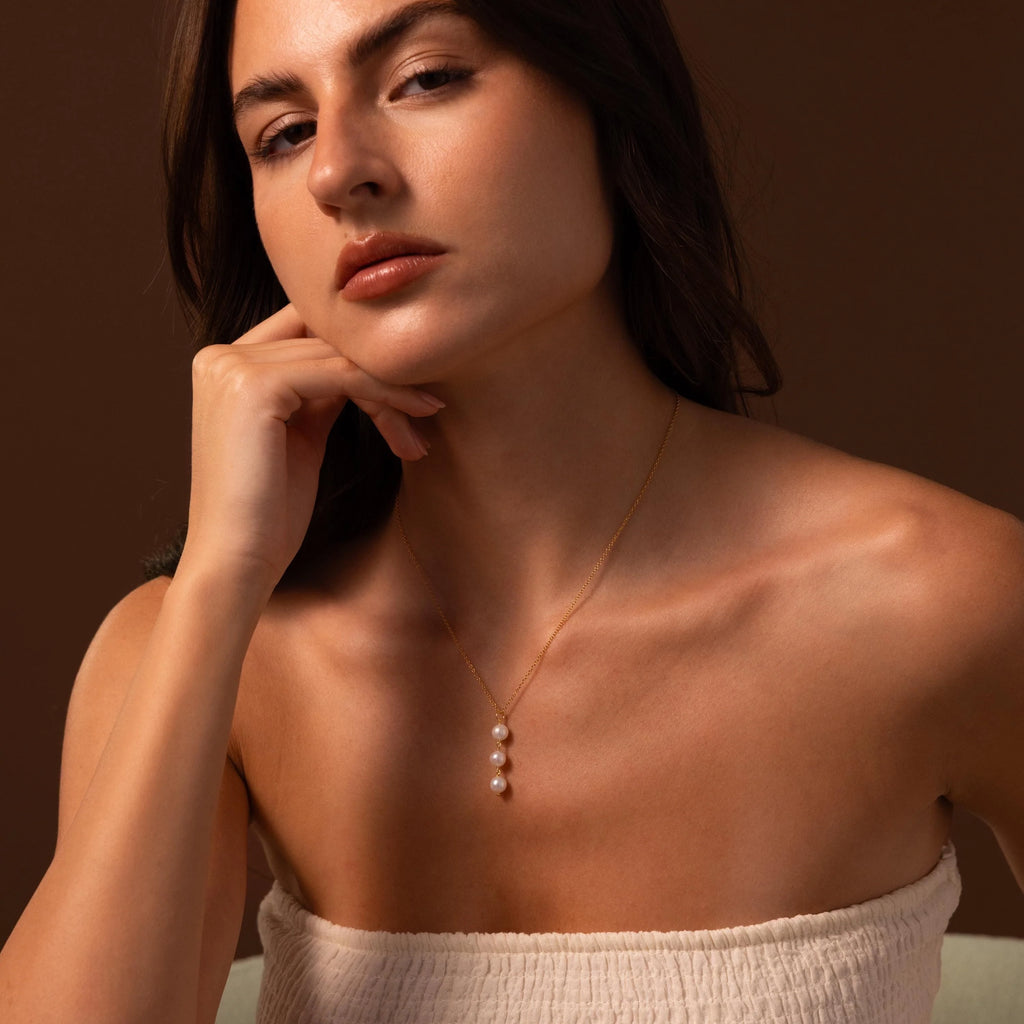 Pearl Cascade Necklace Silver 18K Gold Plated