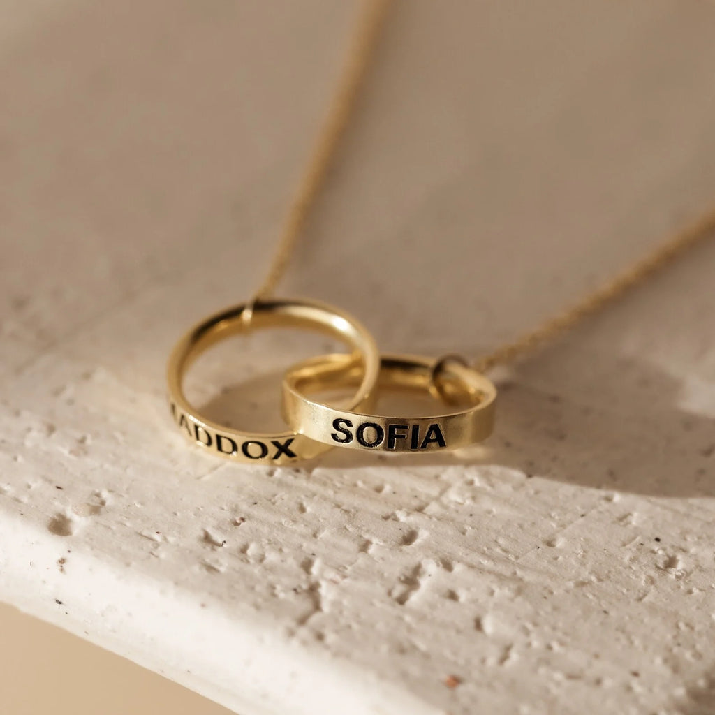 Engraved Interlocking Necklace Silver 18K Gold Plated