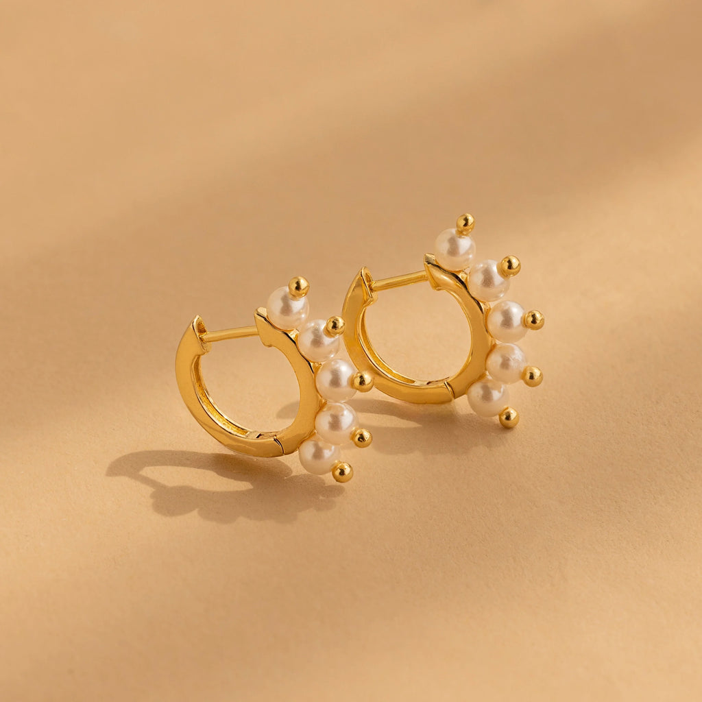 Beaded Pearl Huggies Silver 18K Gold Plated