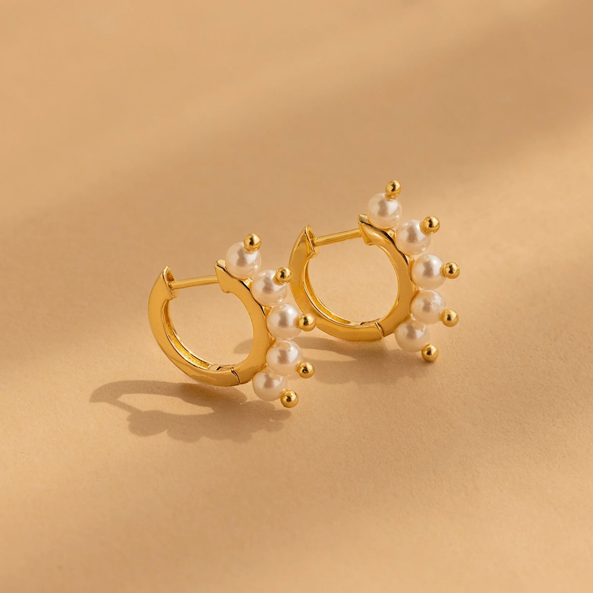 Beaded Pearl Huggies Silver 18K Gold Plated