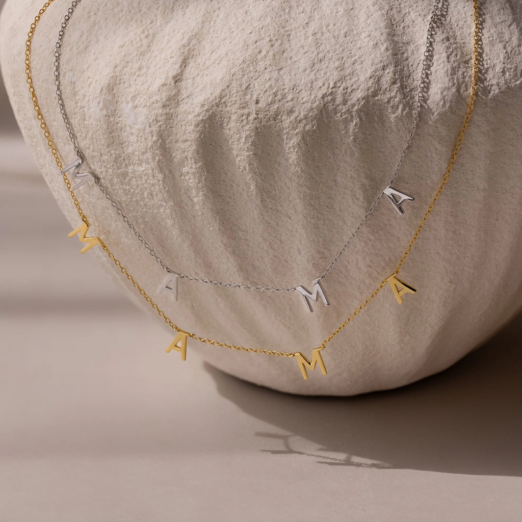 Mama Letter Necklace Silver 18K Gold Plated