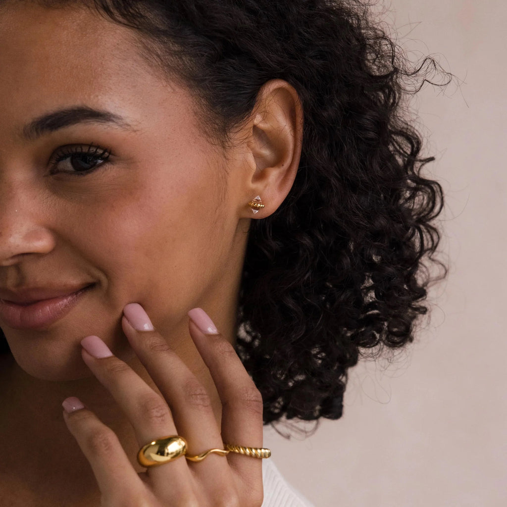 Beaded Herkimer Studs Silver 18K Gold Plated