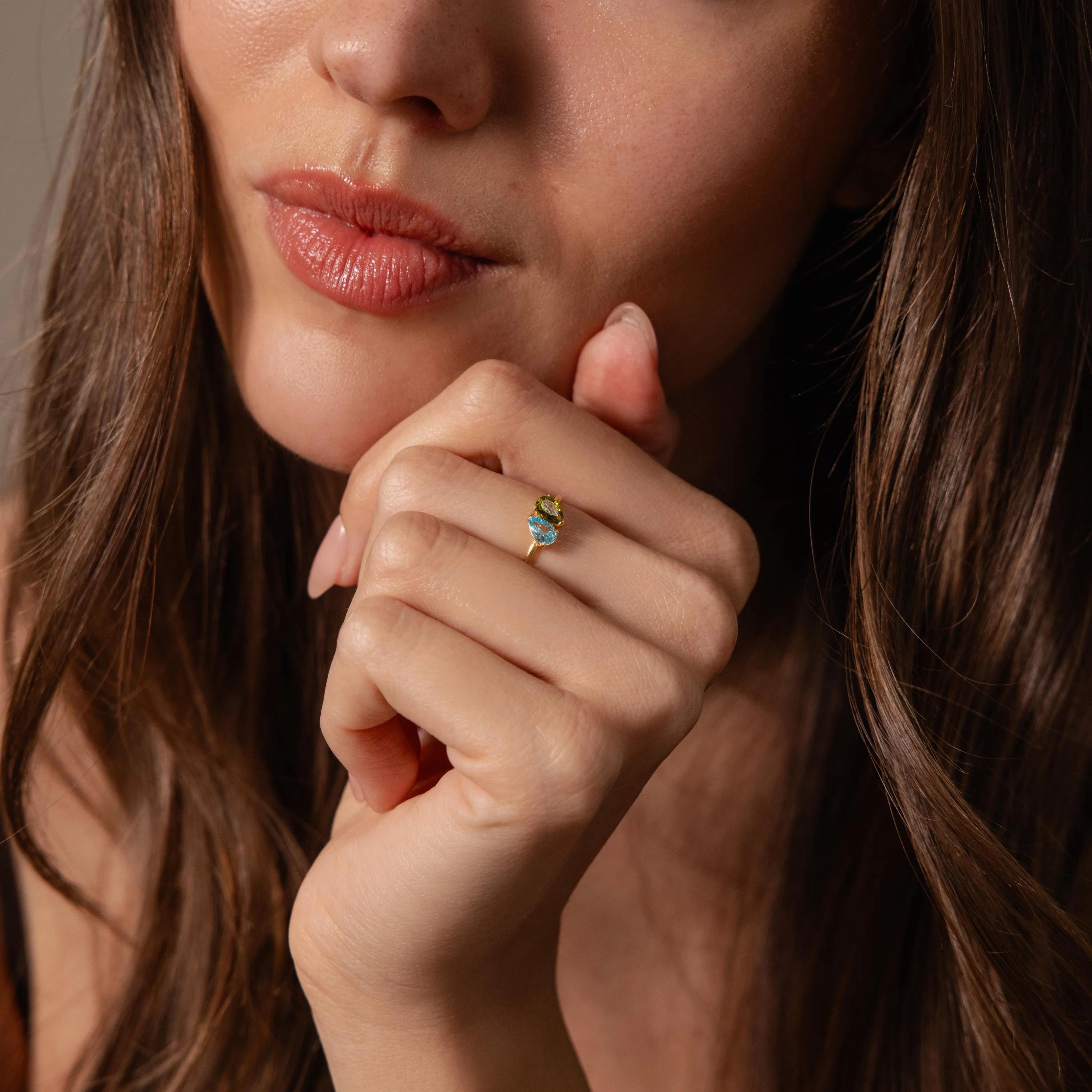Duo Pear Toi Et Moi Ring Silver 18K Gold Plated
