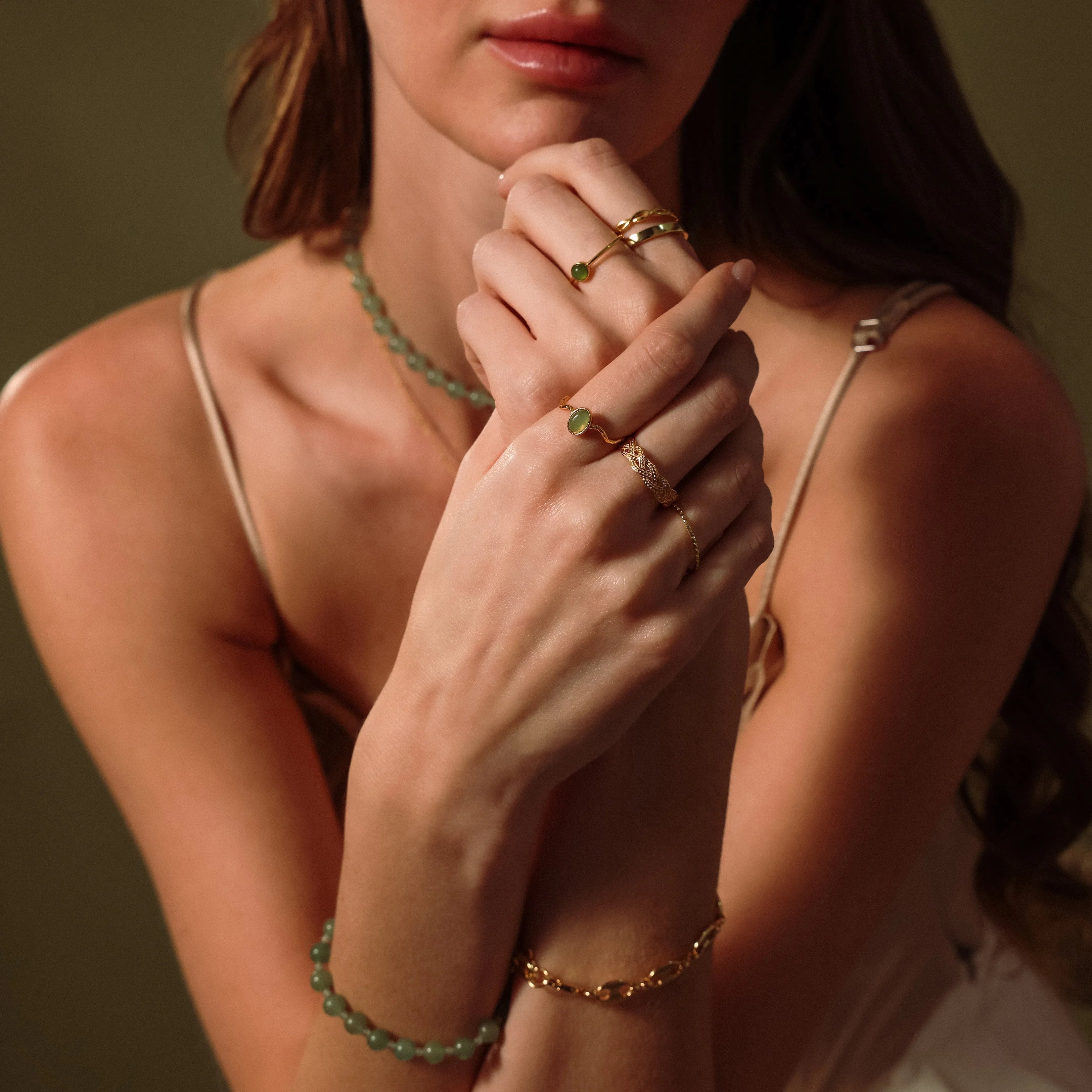 Open Sculpted Jade Ring Silver 18K Gold Plated
