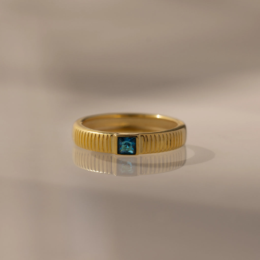 Ribbed Blue Zircon Band Silver 18K Gold Plated