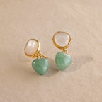 Jade Heart Drop Earrings Silver 18K Gold Plated