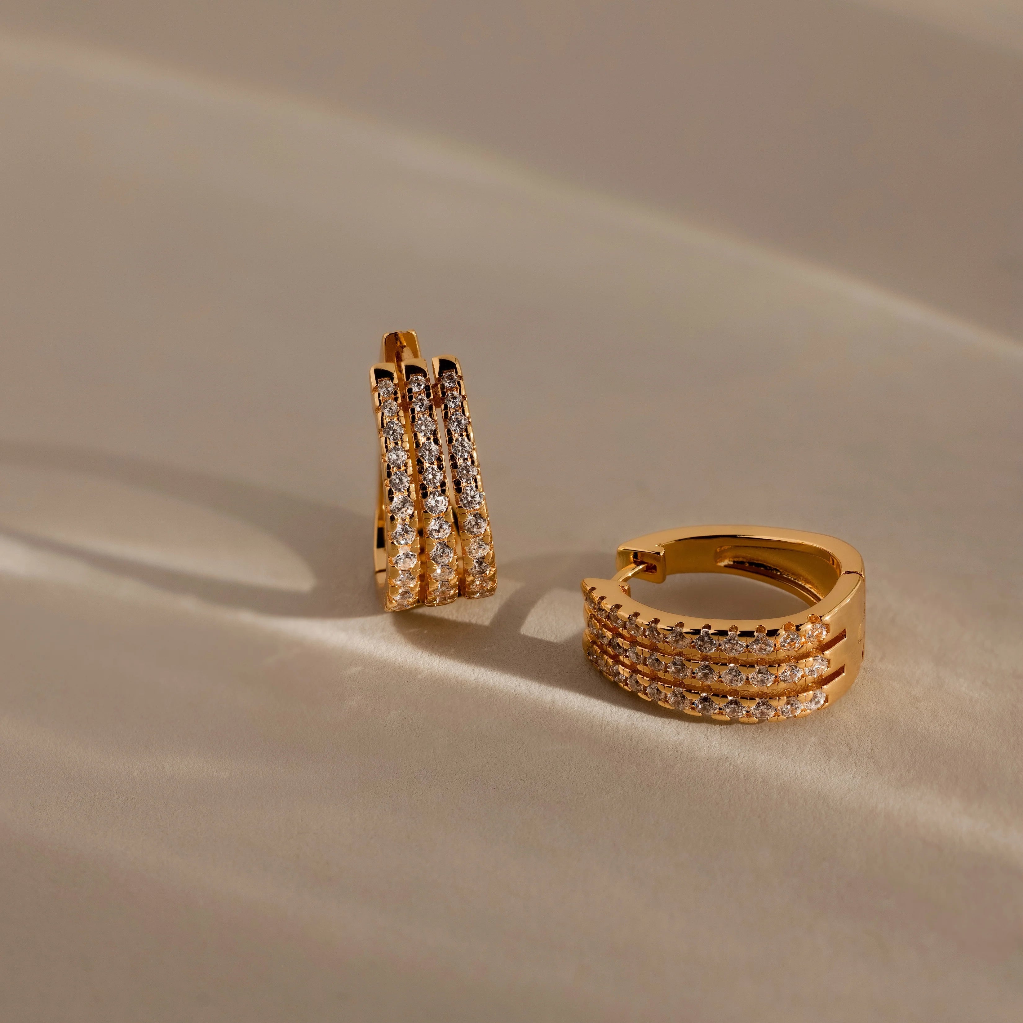 Diamonds Pave Trio Hoops Silver 18K Gold Plated