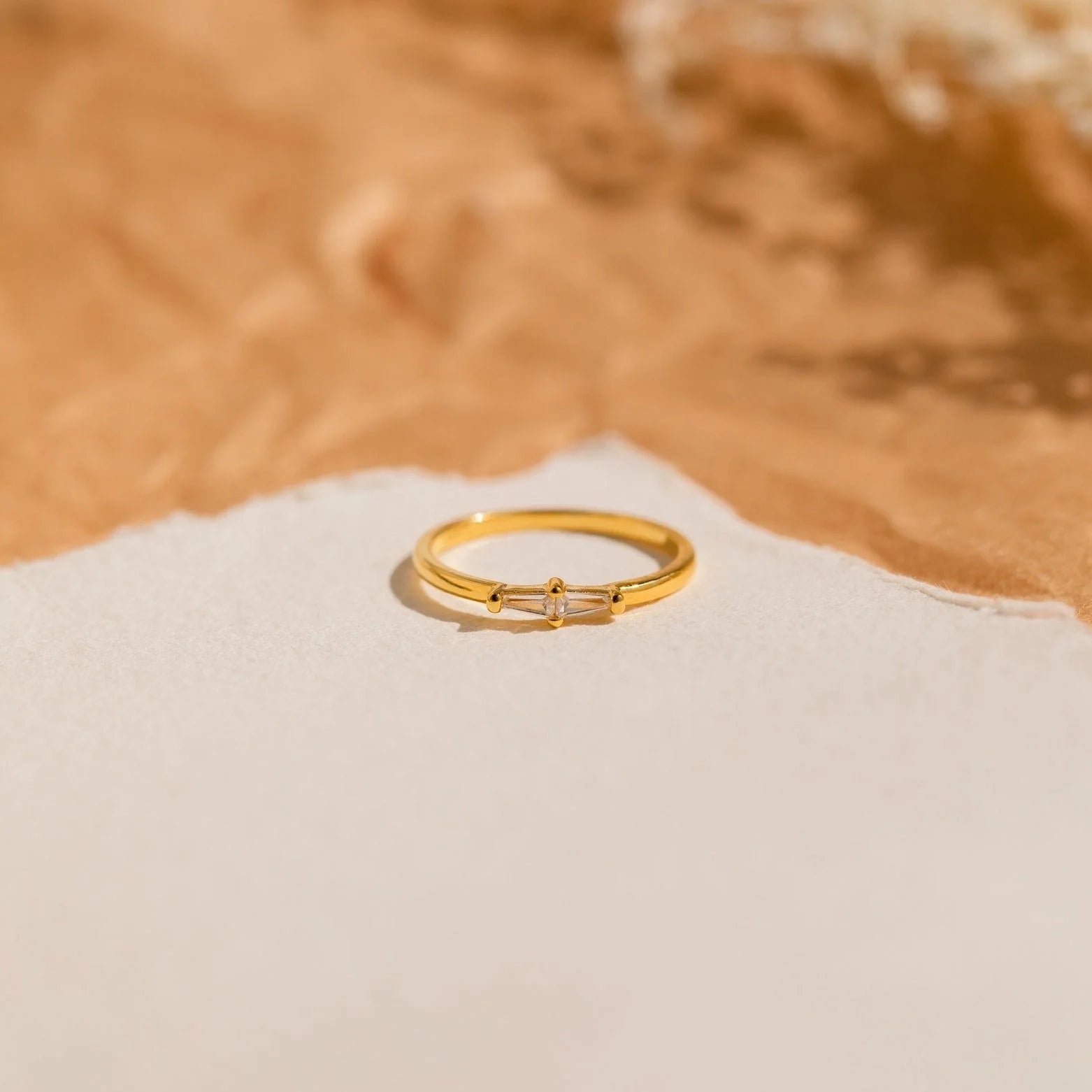 Eleanor Baguette Diamond Ring Silver 18K Gold Plated
